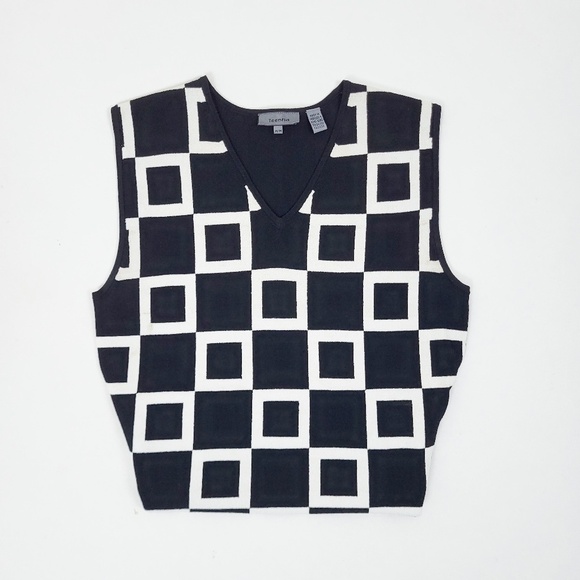 Geometric Tank Top Sleeveless Abstract V-neck Squares Mid Century Mod MCM - Picture 9 of 9